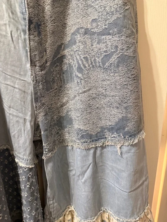 POL Patchwork Flare Boho Pants in Light Blue and Cream - Picture 7 of 10